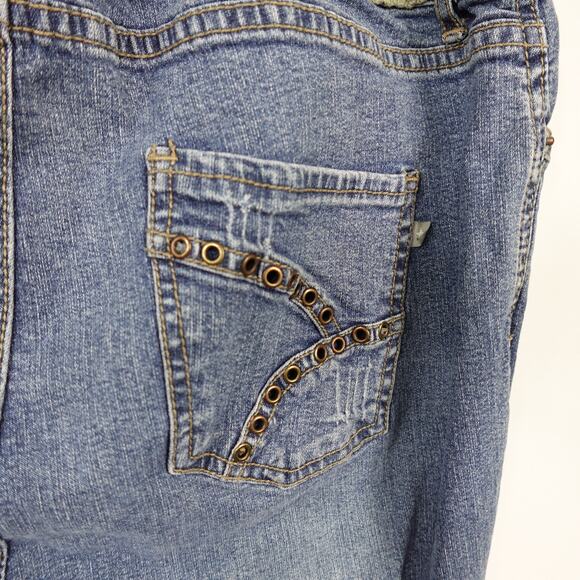 Vintage Y2K American Star Green Crochet Bedazzled Cropped Blue Jeans Size Large - Picture 8 of 10